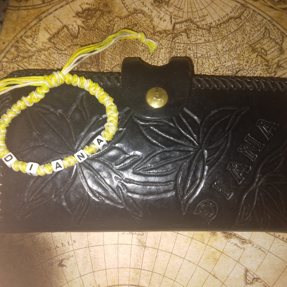 Women's leather custom clutch wallet with free bracelet